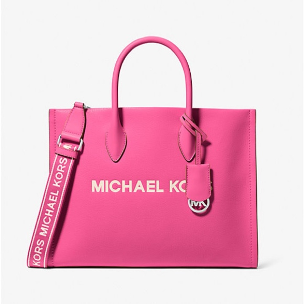 Mirella Medium Pebbled Leather Tote Bag in Dragonfruit